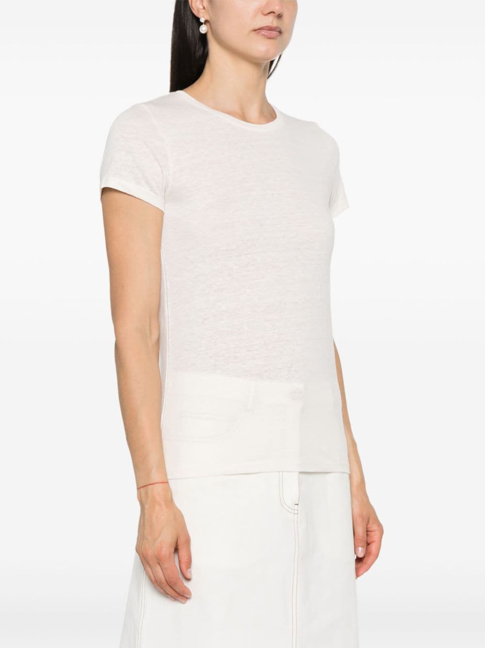 Shop Majestic Crew-neck Linen T-shirt In White