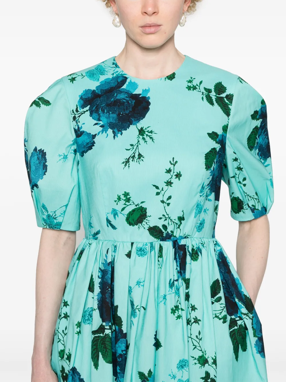 Shop Erdem Floral-print Midi Dress In Blue