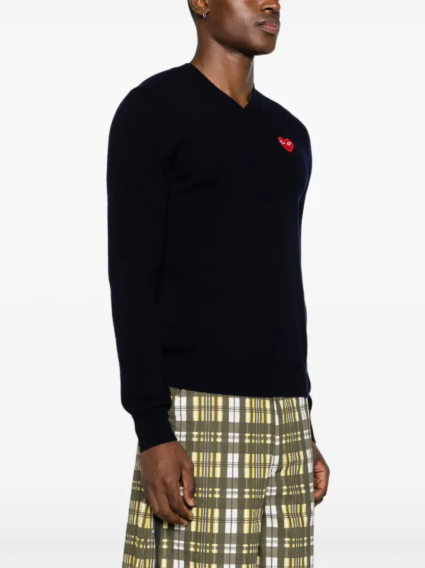 Comme Des Garçons Play heart-patch Wool Jumper | Blue | FARFETCH