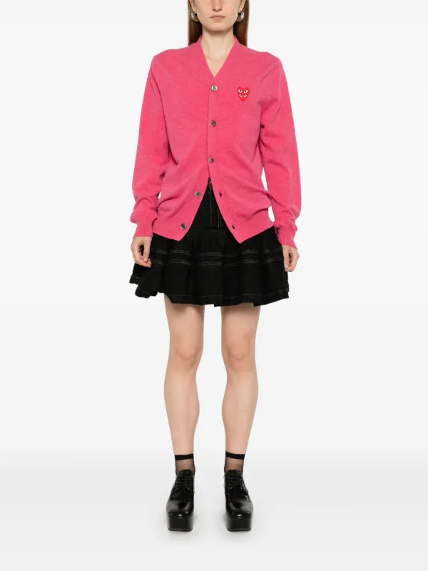 Comme Des Garçons Play V-neck Double heart-patch Cardigan | Pink | FARFETCH