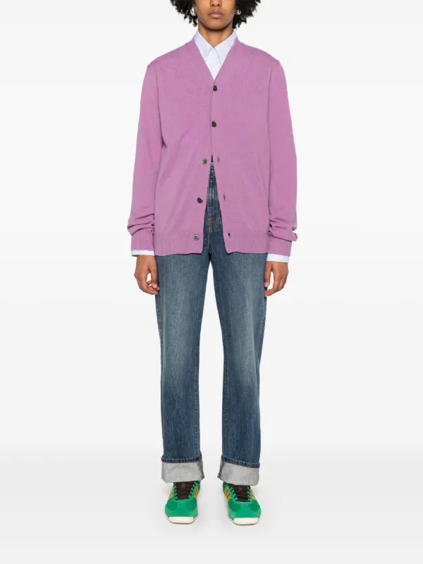 Comme Des Garçons Play V-neck Wool Cardigan | Purple | FARFETCH