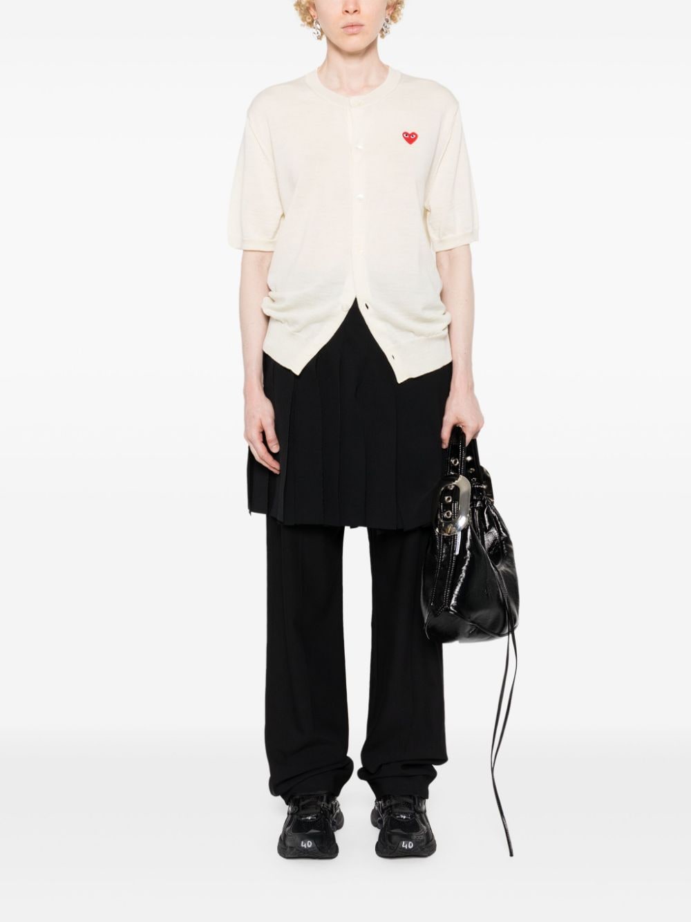 Shop Comme Des Garçons Play Heart-patch Wool Cardigan In 白色