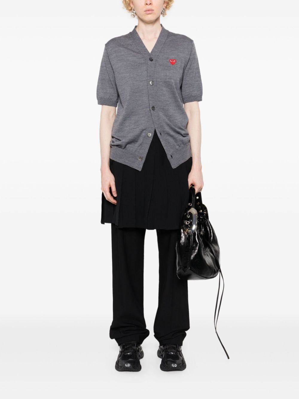 Shop Comme Des Garçons Play Heart-patch Wool Cardigan In 灰色