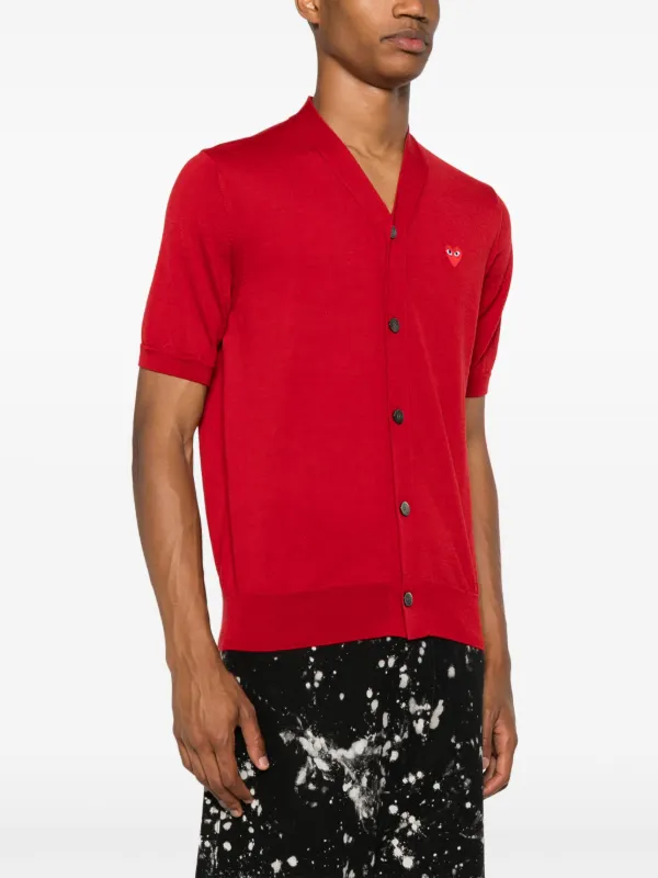 Comme Des Garçons Play V-neck Wool Cardigan Red FARFETCH NZ