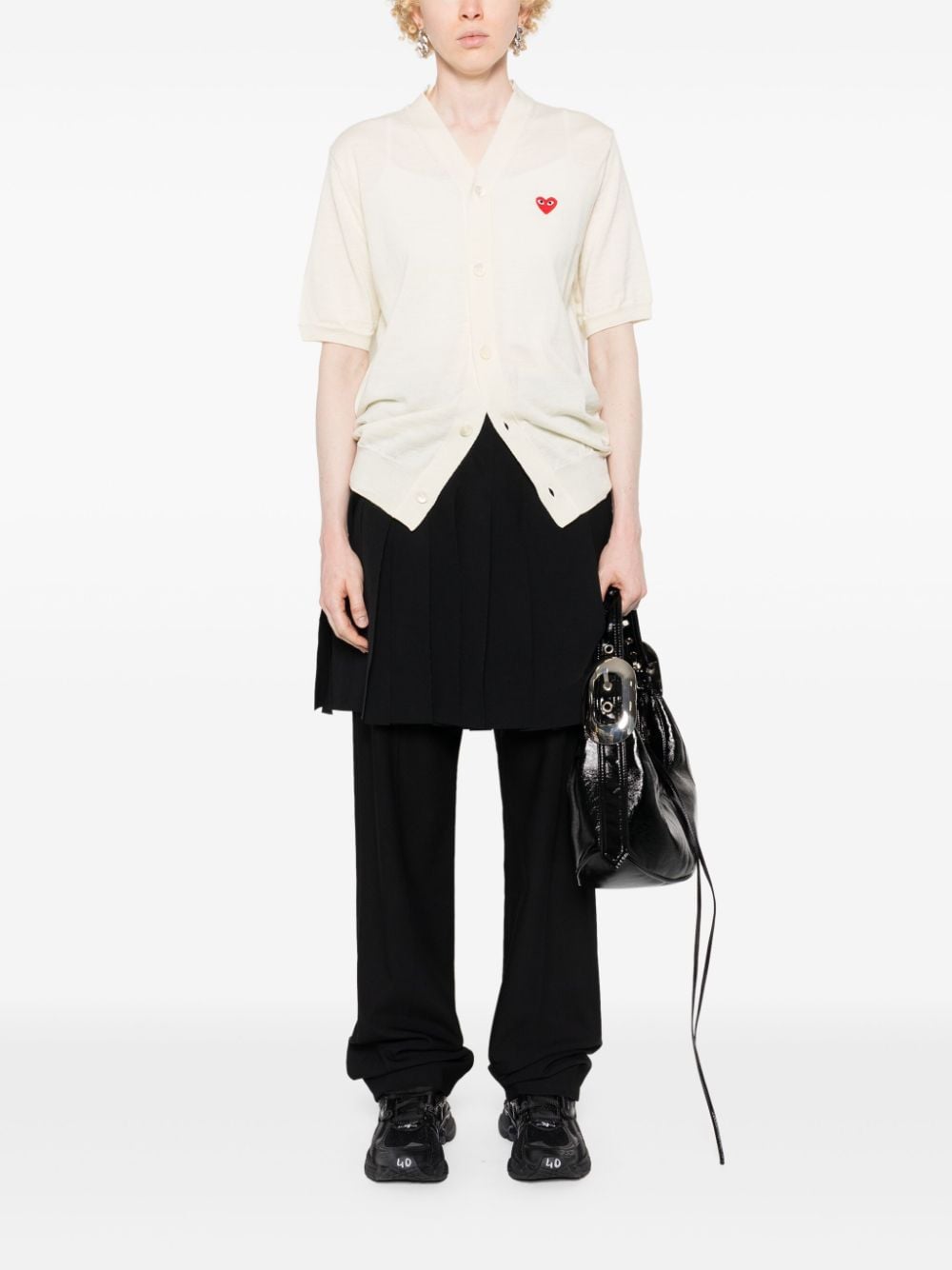 Shop Comme Des Garçons Play Heart-patch Wool Cardigan In 白色