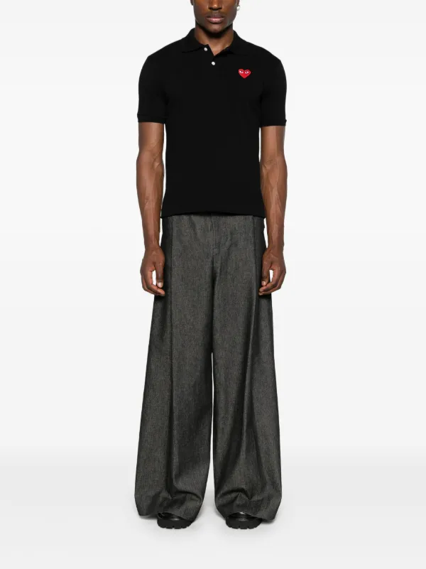 【COMME des GARCONS】CDG PATCH POLO-SHIRT Comme Des Garçons heart-patch Piqué Polo Shirt | Black