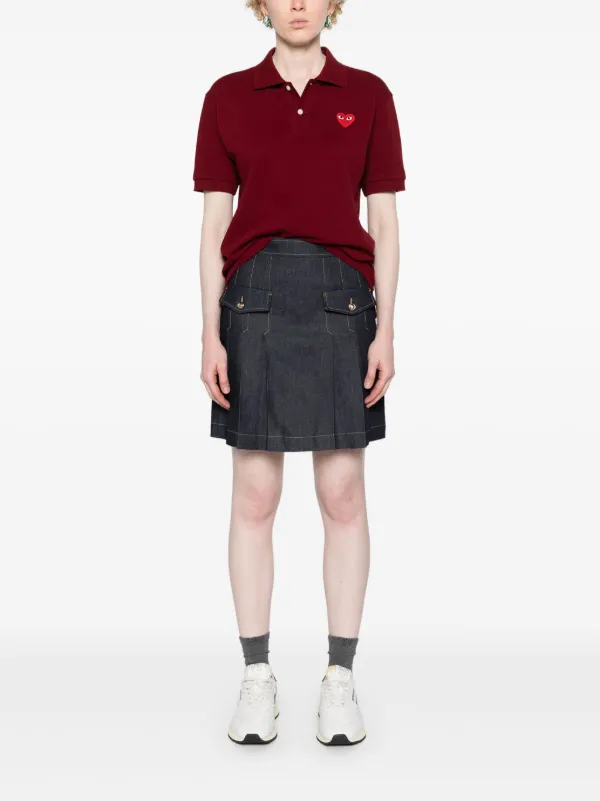 COMME des GARCONS PLAY 裾 赤ハート ポロシャツ ユニセックス プレイ コムデギャルソン ポロシャツ 赤ハート-ネイビー-ユニ