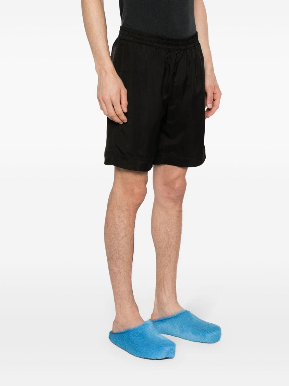 Shop Msgm Logo-embroidered Satin Shorts In Black