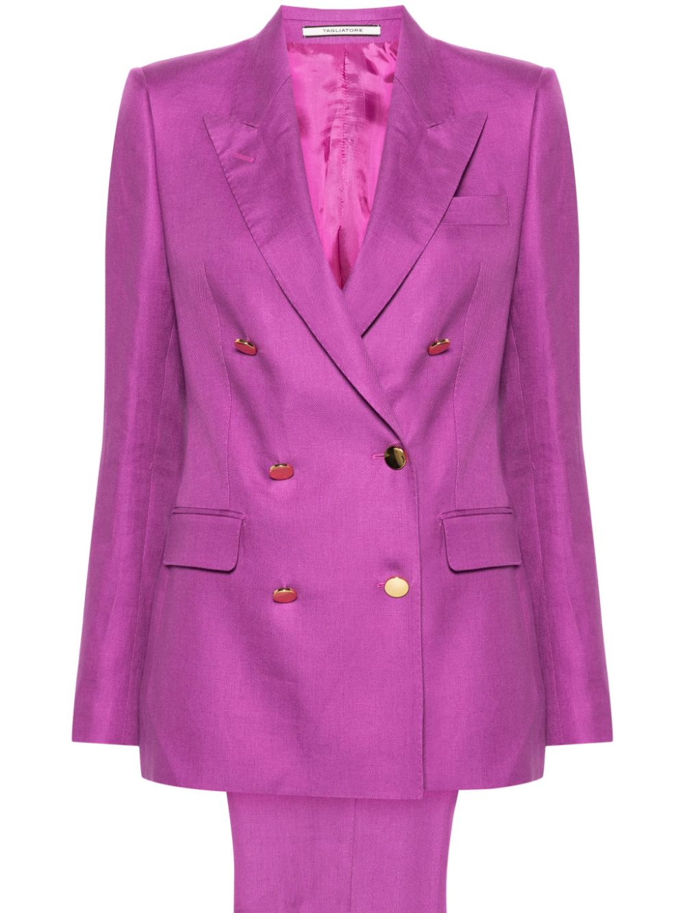 Shop Tagliatore Double-breasted Linen Suit In Purple