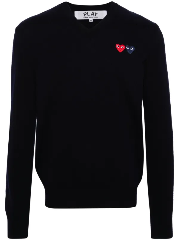 Comme Des Garcons Play heart patch Wool Jumper Blue FARFETCH UK