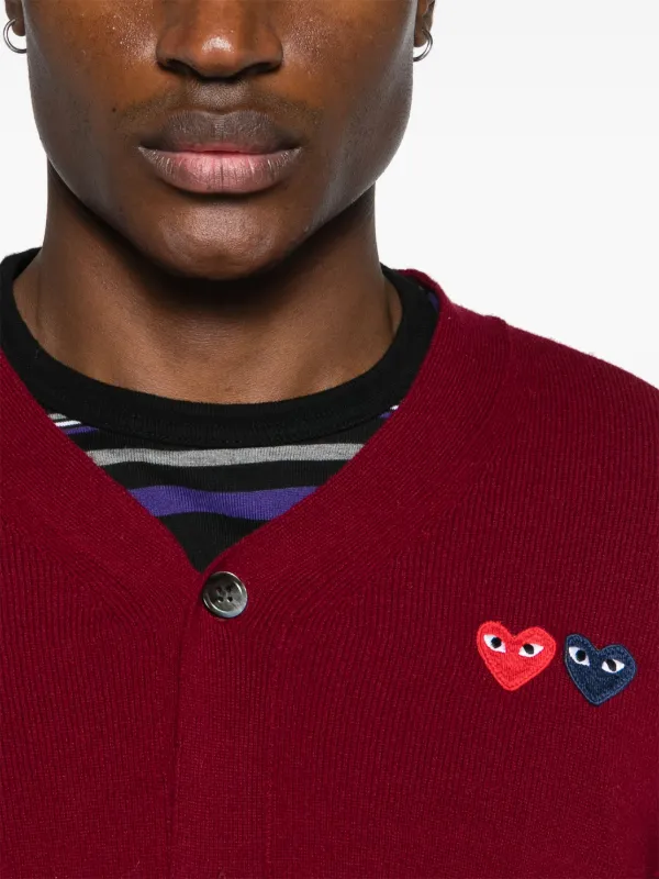 Comme Des Garçons Play Heart-patch Wool Cardigan | Red Comme Des Garçons Play Heart-patch Wool Cardigan | Red