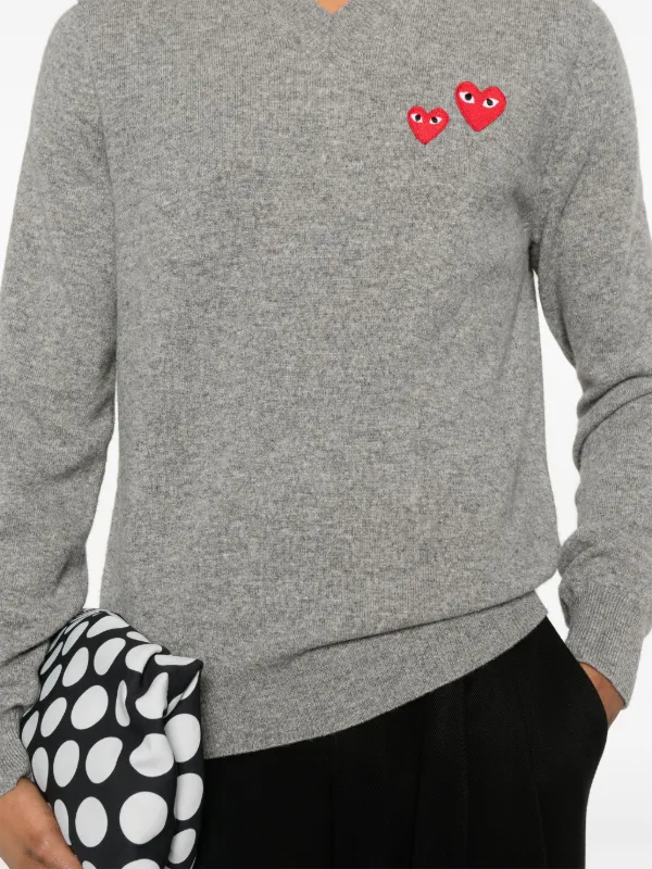 Comme Des Garçons Play Double heart-patch Sweater | Grey