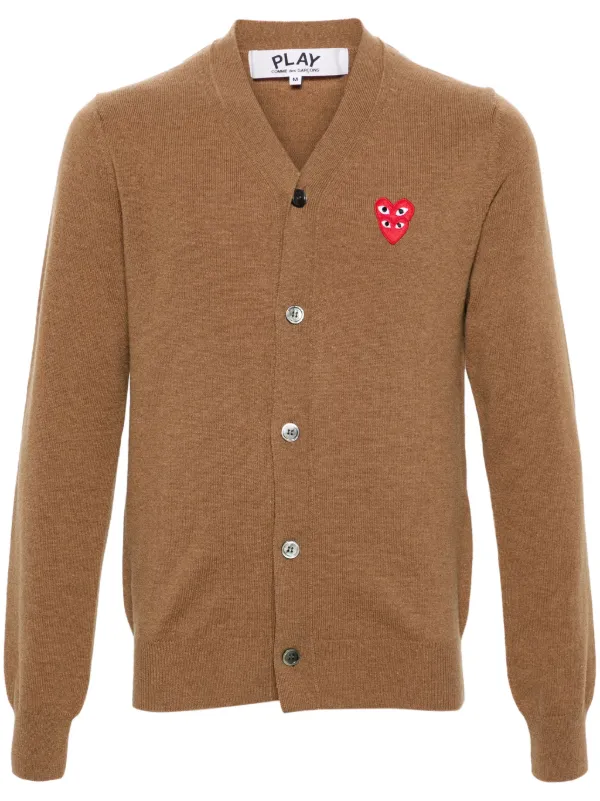 Comme Des Garcons Play heart patch Wool Cardigan Brown FARFETCH UK