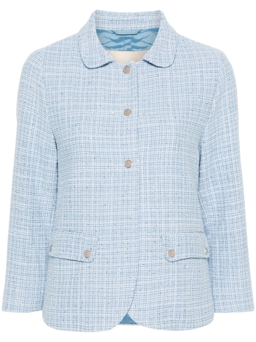 Shop Herno Sequin-embellished Tweed Jacket In Blue