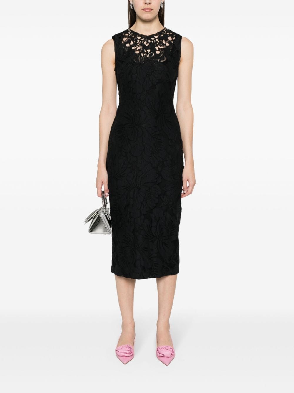 Shop N°21 Floral-lace Midi Dress In Black