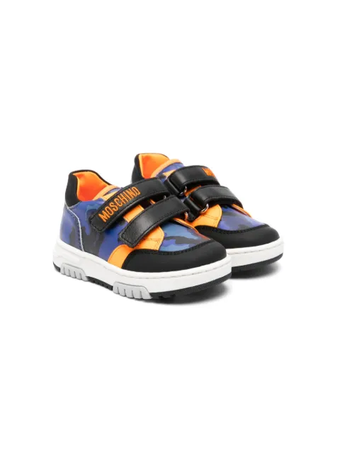 Moschino Kids logo-embroidered leather sneakers