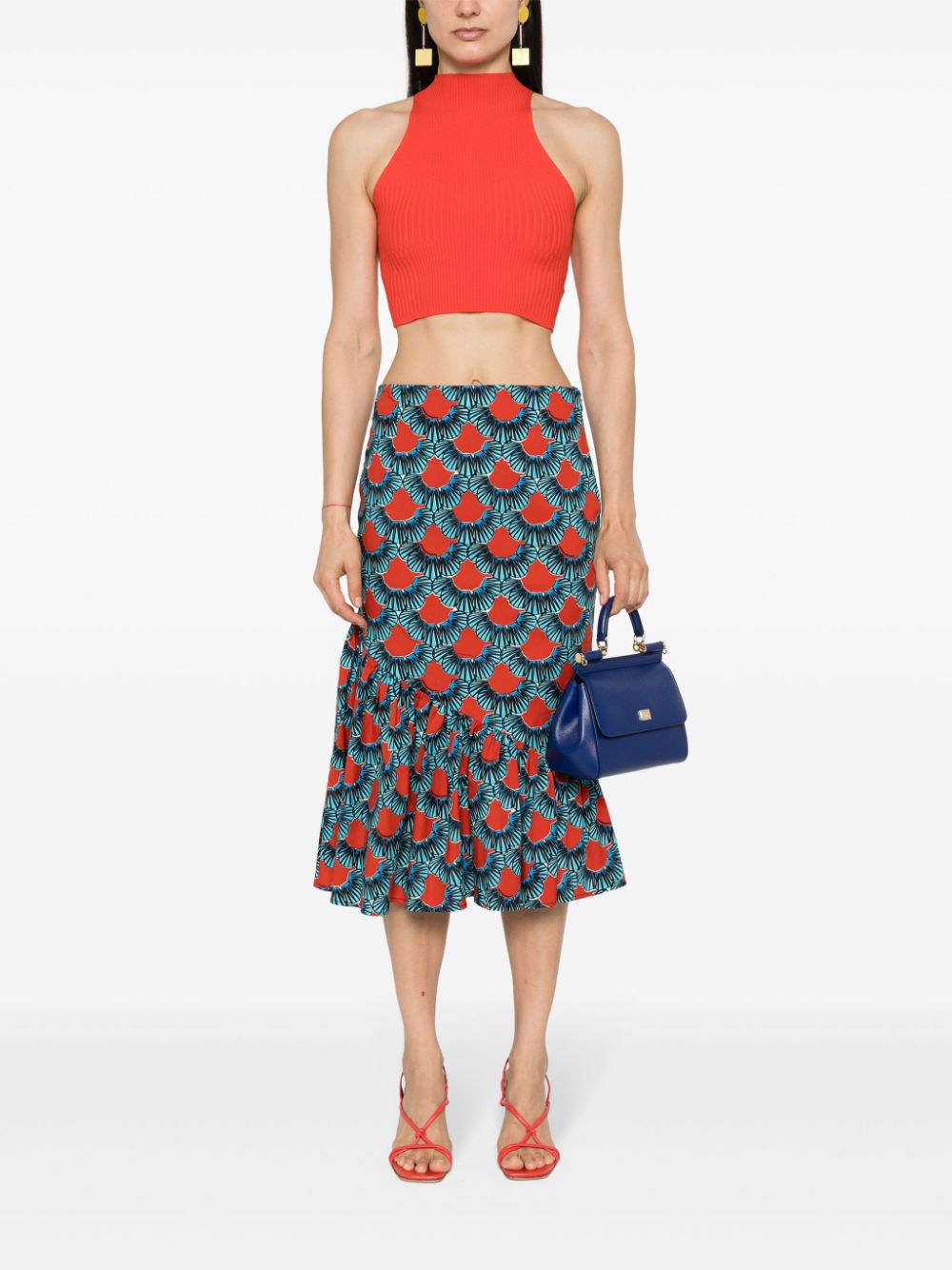 alessandro enriquez abstract-pattern poplin midi skirt - Blauw