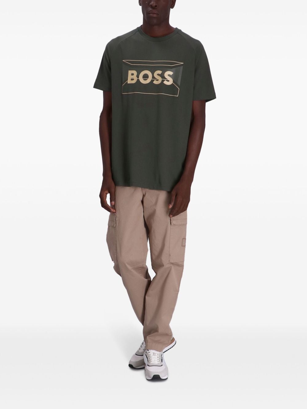 Shop Hugo Boss Graphic Logo-print T-shirt In Green