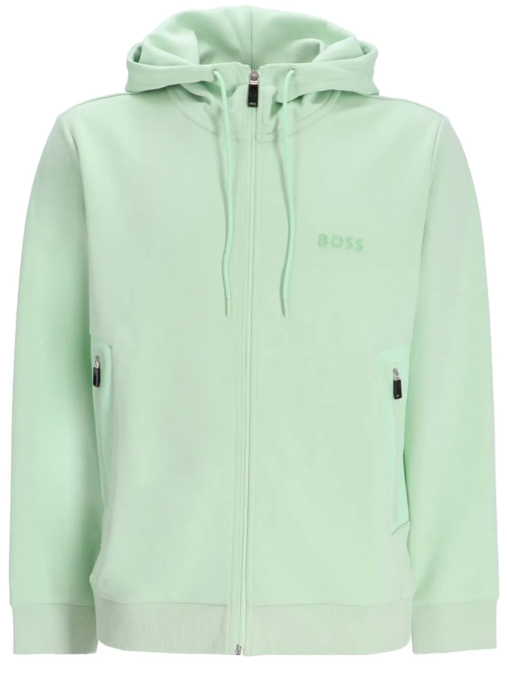 BOSS Hoodie met rits Groen