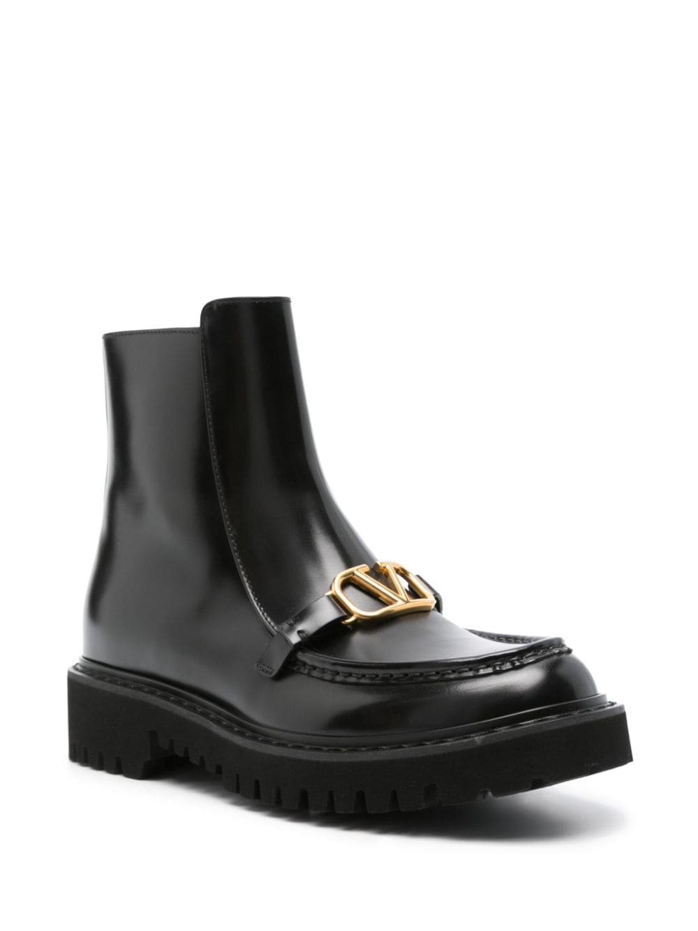 Shop Valentino Vlogo Leather Flat Boots In Black