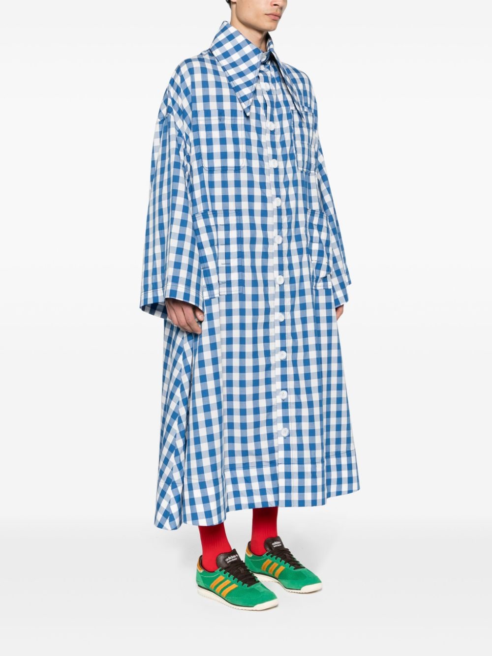 Shop Agbobly Gingham-check Cotton Coat In Blue