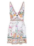 Camilla cut-out floral linen minidress - White