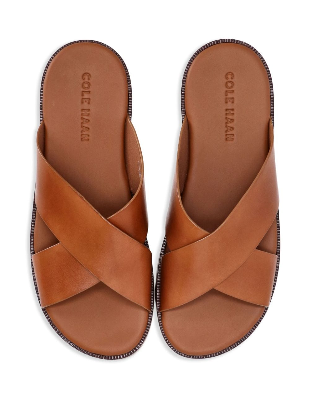 Cole Haan crossover-strap leather slides Brown