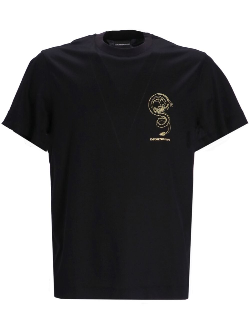 Emporio Armani T-shirt met geborduurde draak en ronde kraag Zwart