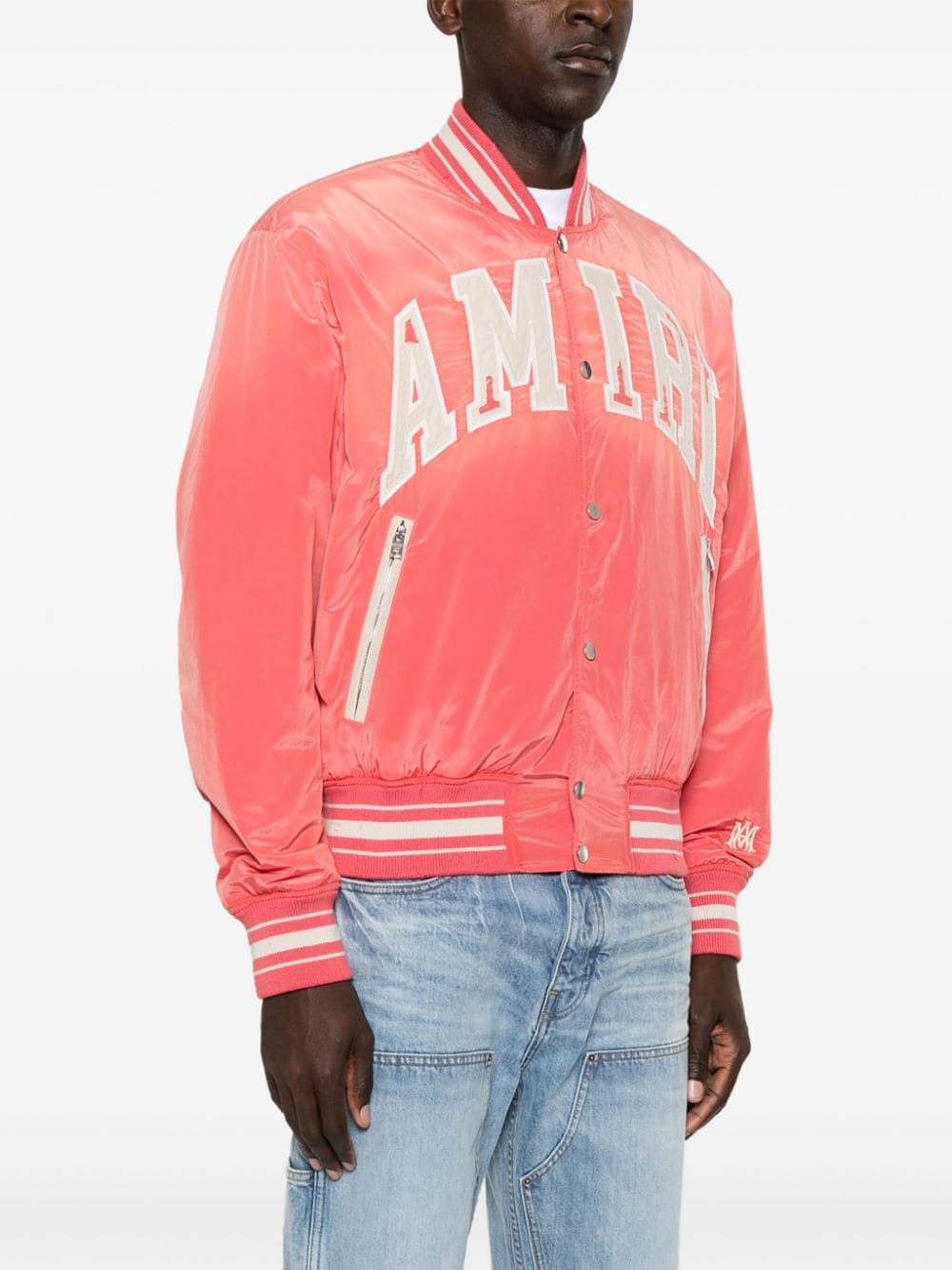 Shop Amiri Sun Faded Logo-patches Bomber Jacket In Orange