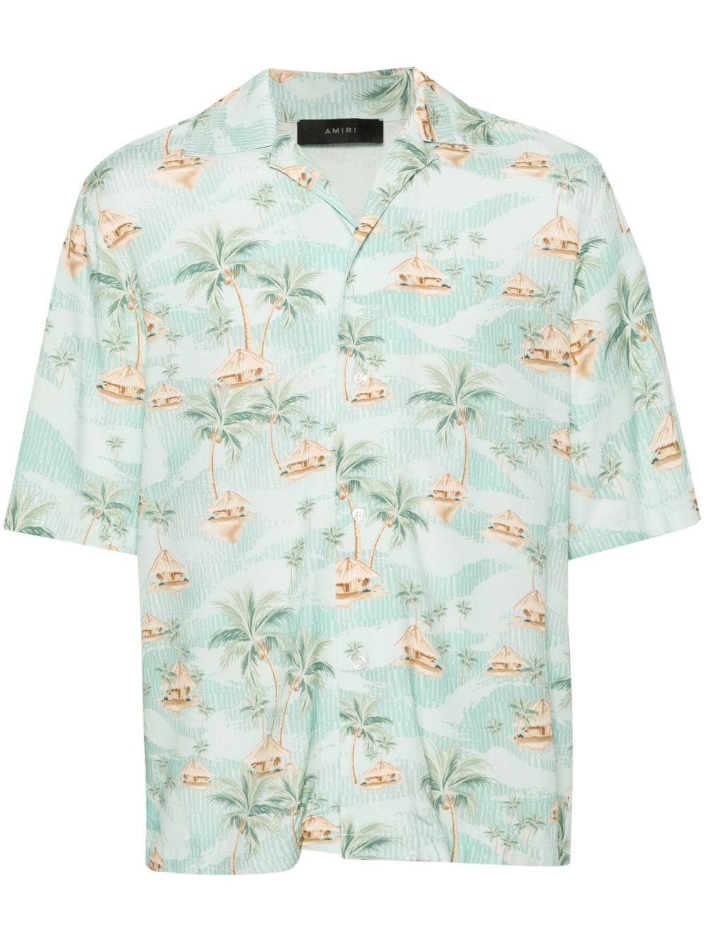 Shop Amiri Repeat Palm Camp Shirt In Green