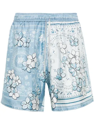 AMIRI Bandana Floral Silk Shorts | Blue | FARFETCH