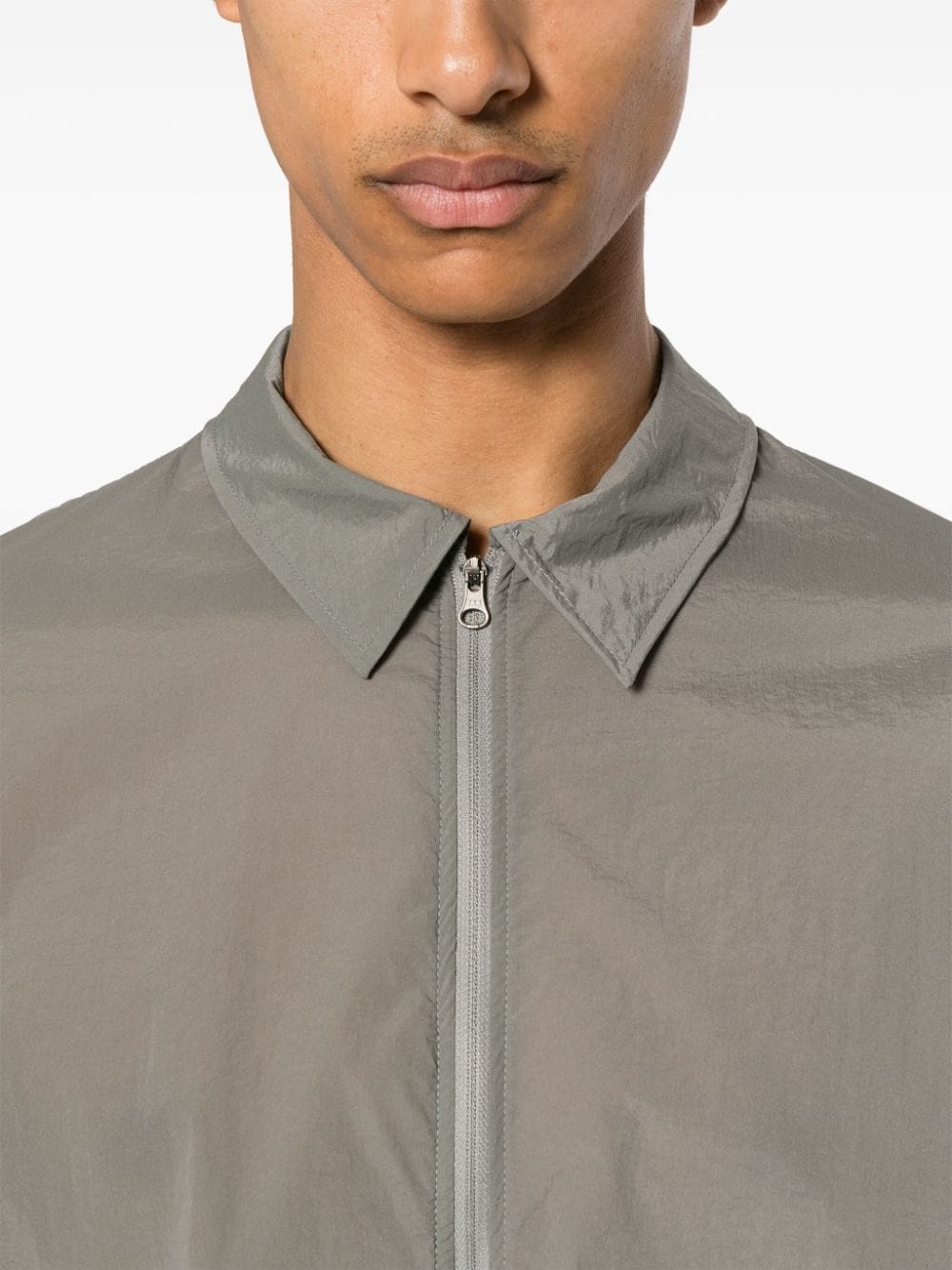 Shop Amomento Sheer Zip Up Lightweight Shirt In Grey