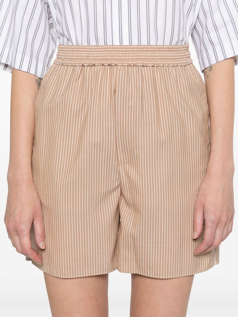 Shop Auralee Striped Wool Shorts In Neutrals