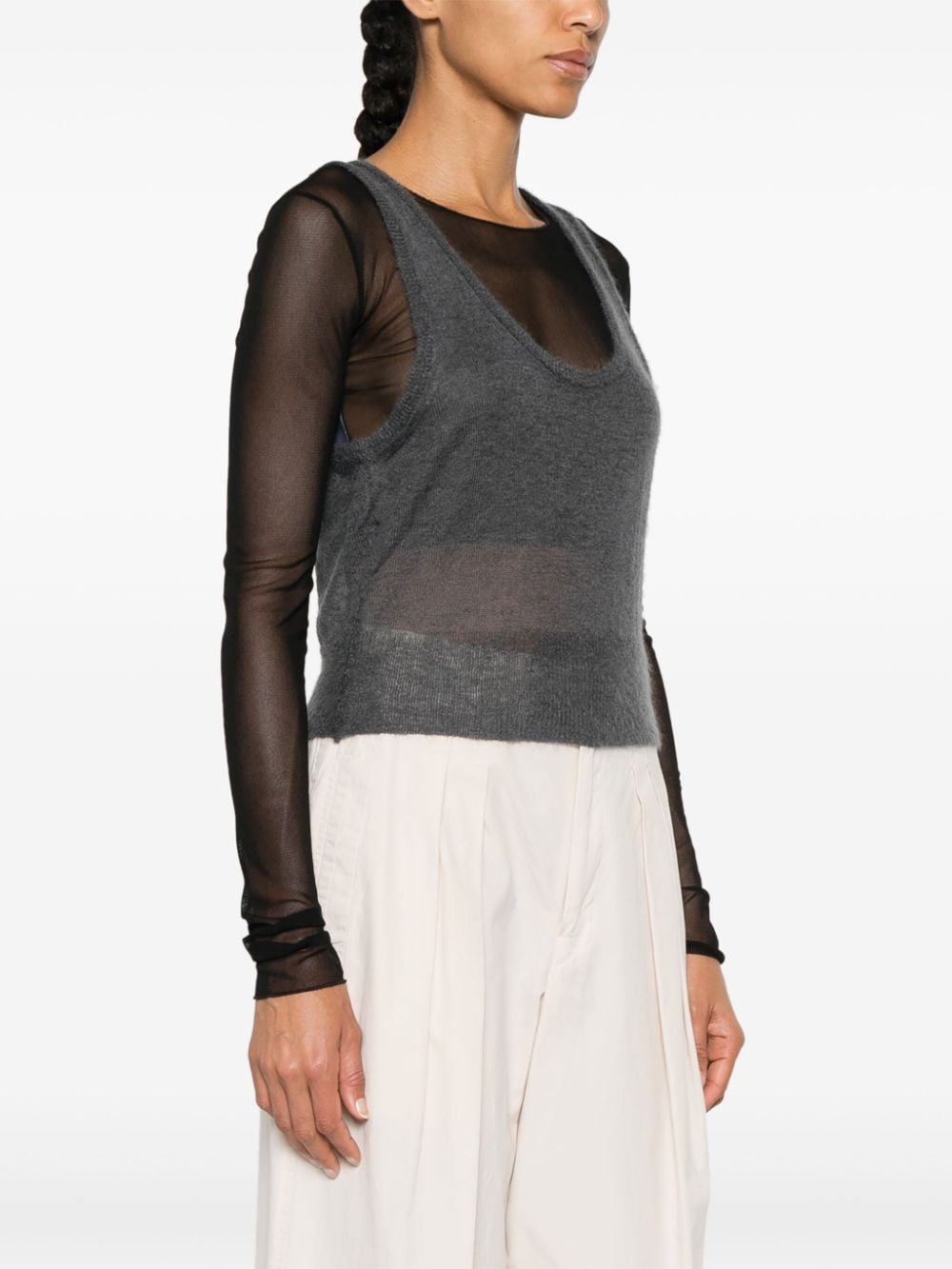 Shop Auralee Mohair Blend Knitted Crop Top In Grey