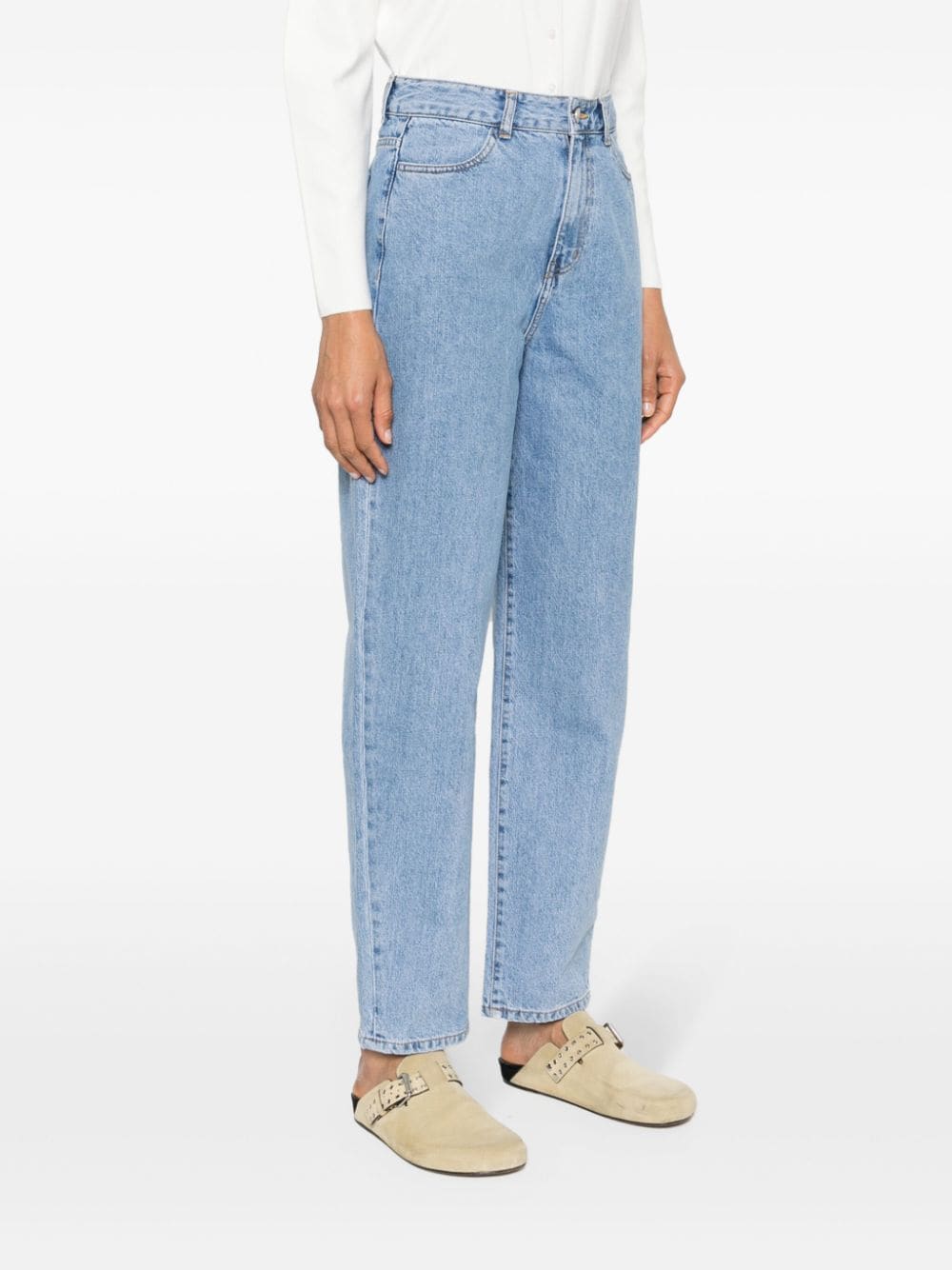 Shop Amomento High-waisted Straight-leg Jeans In Blue