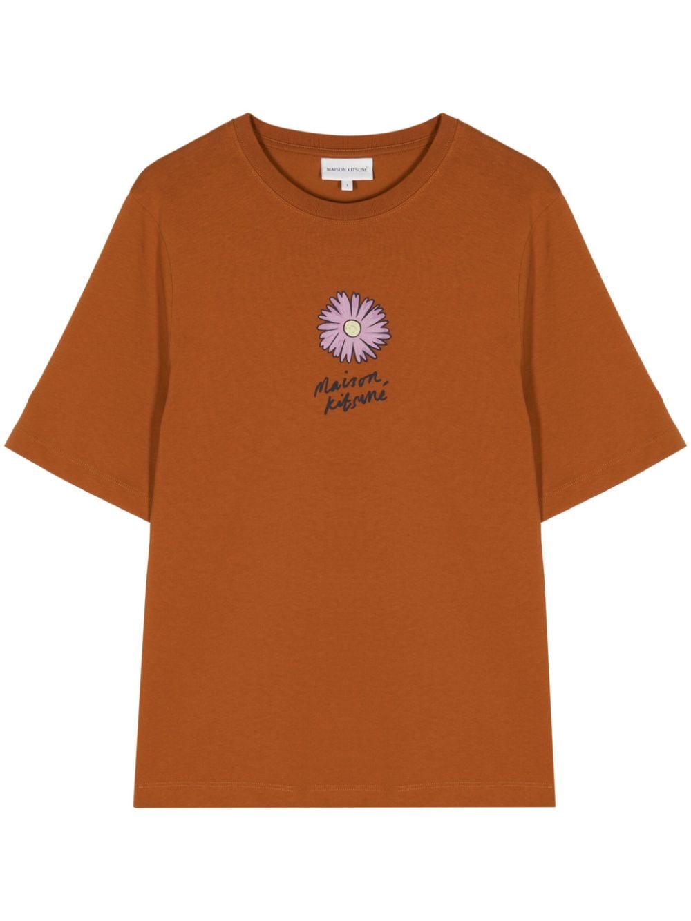 Maison Kitsuné Floating Flower Cotton T-shirt In Brown