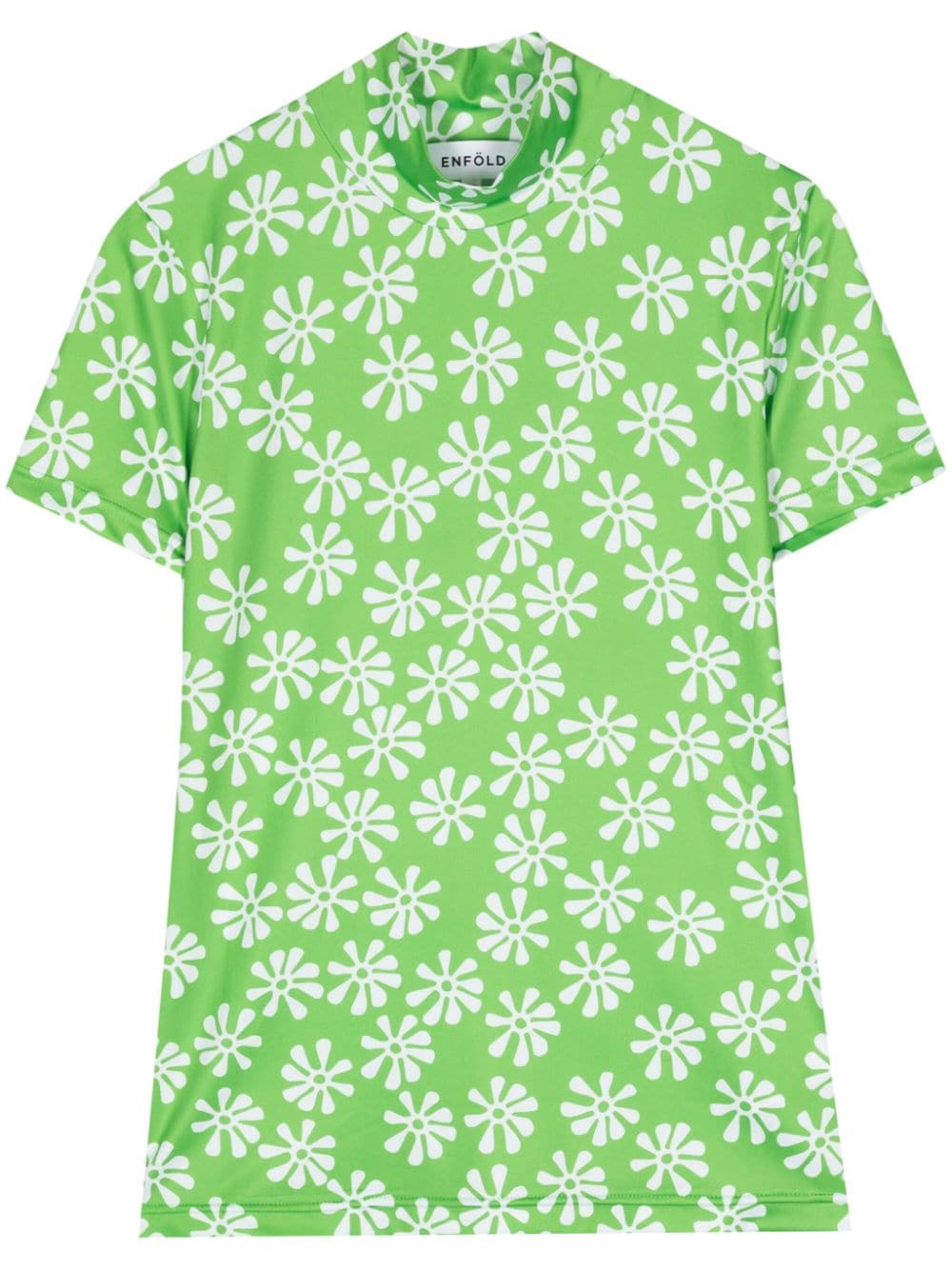 floral-print stand-neck T-shirt