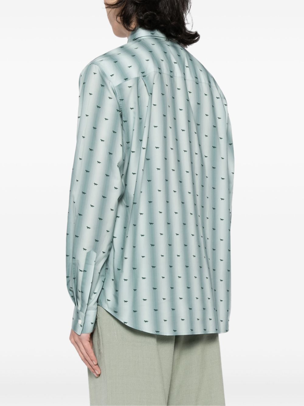 Shop Maison Kitsuné Logo-print Cotton Shirt In Green