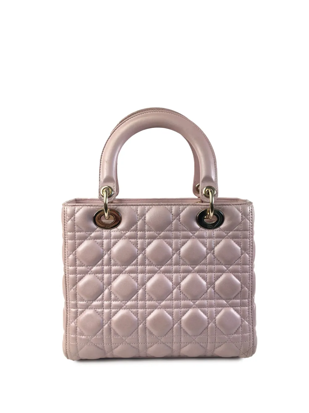 Pre-owned Dior 2016 Medium Iridescent Lambskin Cannage Lady Satchel In 粉色