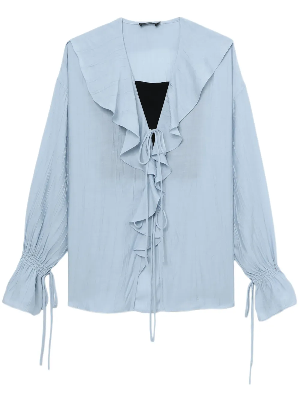 tout a coup lace-up ruffled blouse - Blu