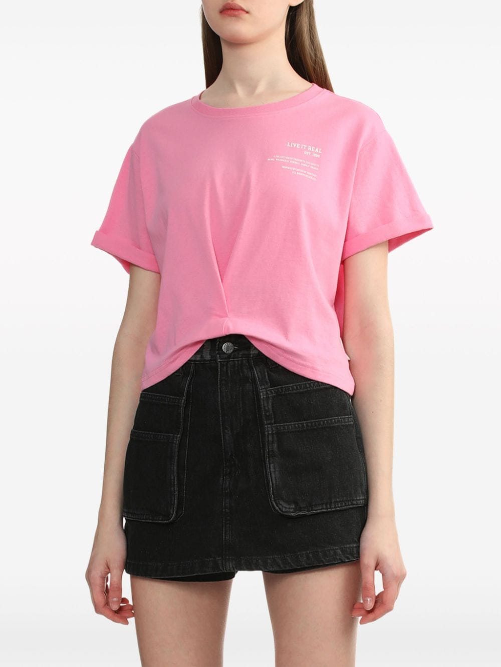 Shop Izzue Pleat-detail Cotton T-shirt In Pink
