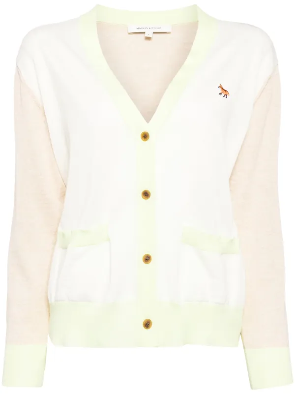 MAISON KITSUNE ベイビーフォックス カーディガン ライトイエロー Maison Kitsuné Baby Fox-embroidered Wool Cardigan | White