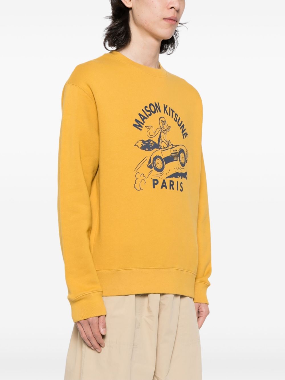Shop Maison Kitsuné Racing Fox Cotton Sweatshirt In Yellow