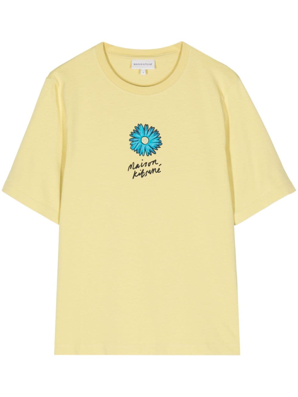 Maison Kitsuné Floating Flower Cotton T-shirt In Yellow