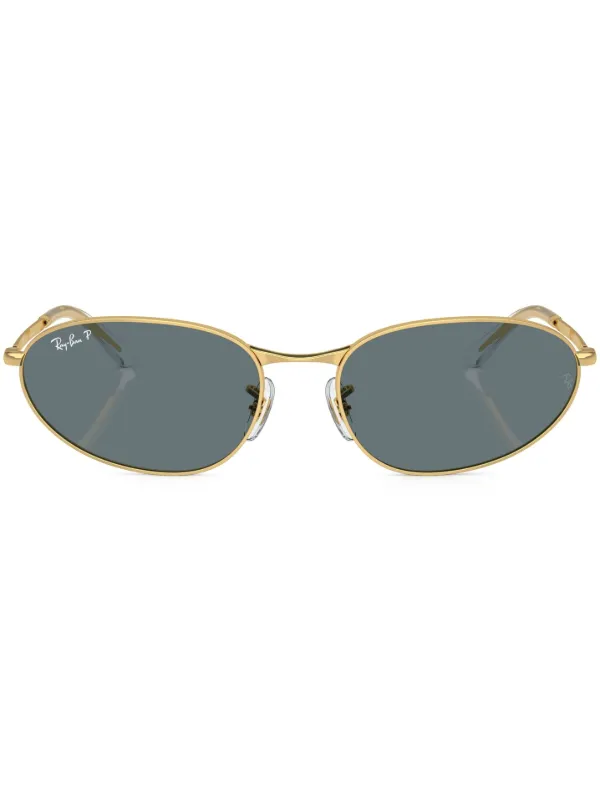 Ray Ban RB3734 oval frame Sunglasses Gold FARFETCH