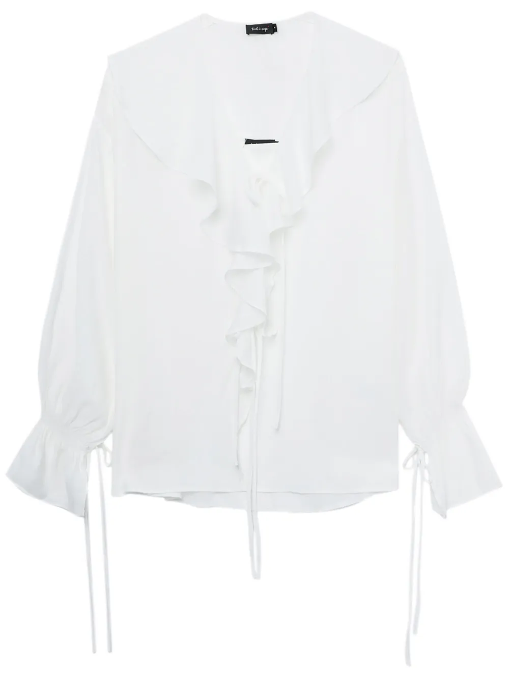 Tout A Coup Lace-up Ruffled Blouse In White