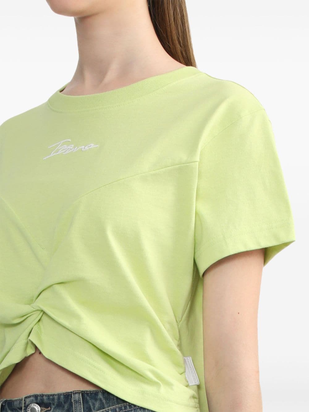 izzue Katoenen T-shirt met gedraaid detail Groen