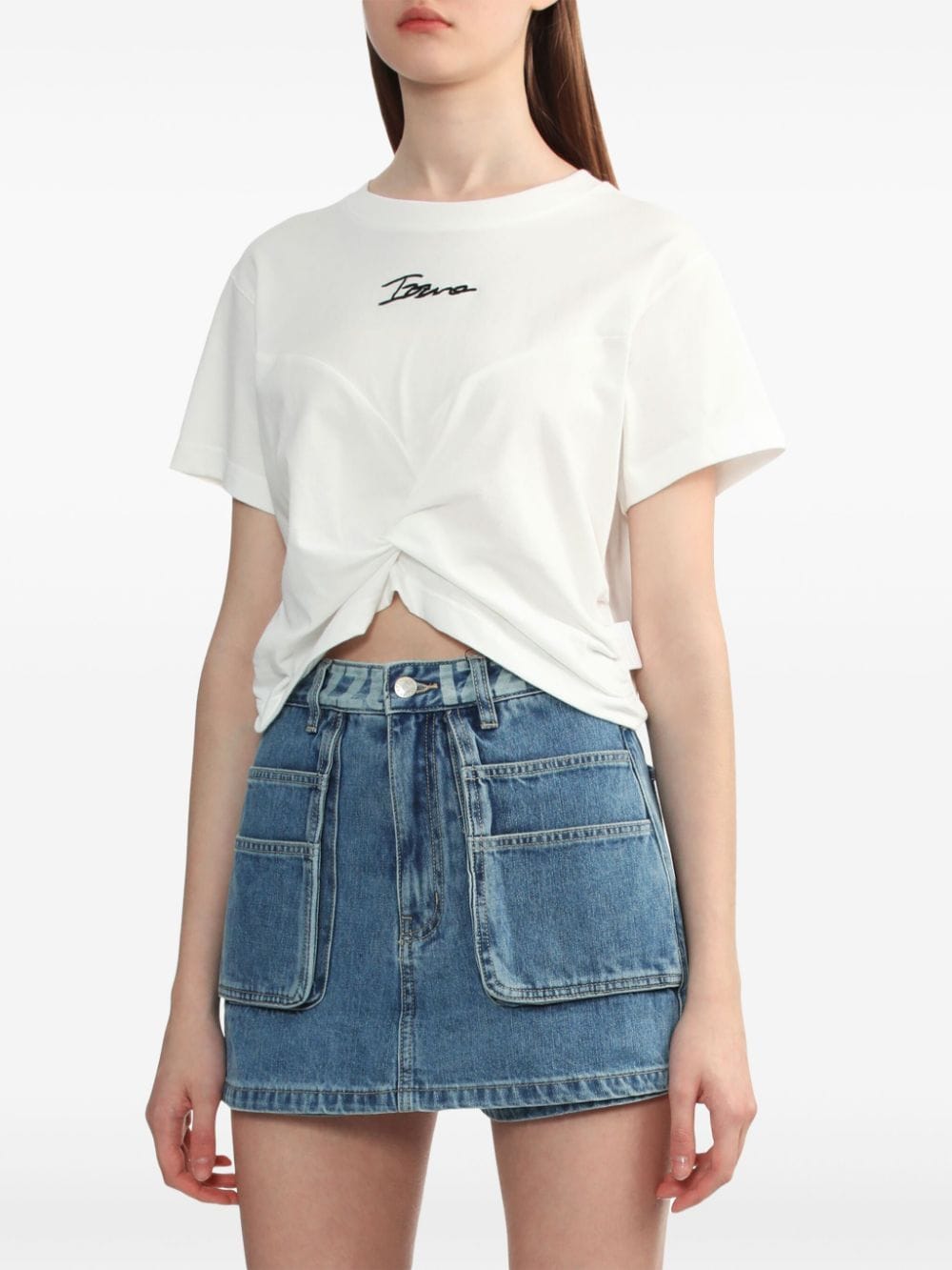 Shop Izzue Twist-detail Cotton T-shirt In White