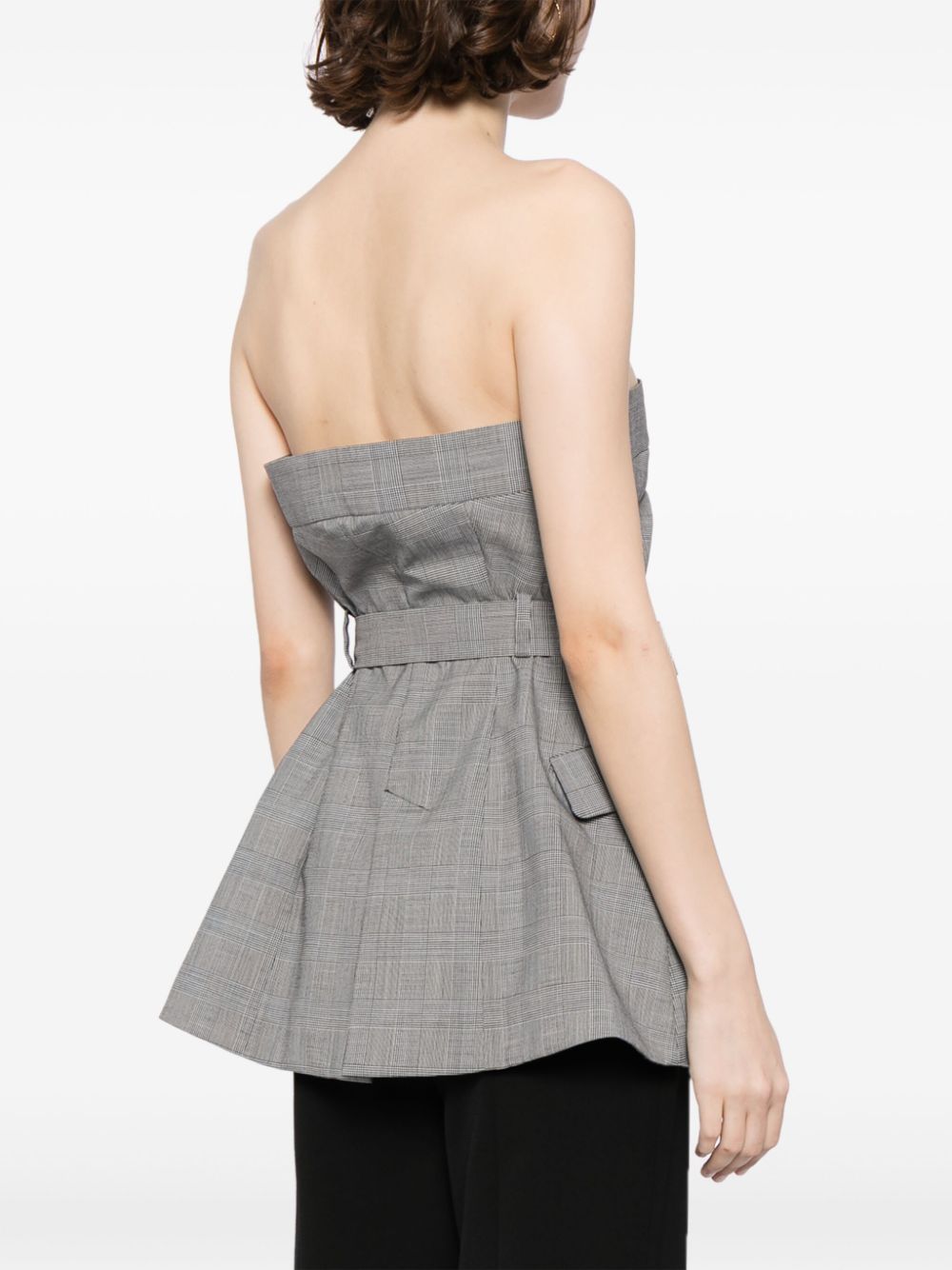 Shop Enföld Check-print Belted Peplum Top In Grey