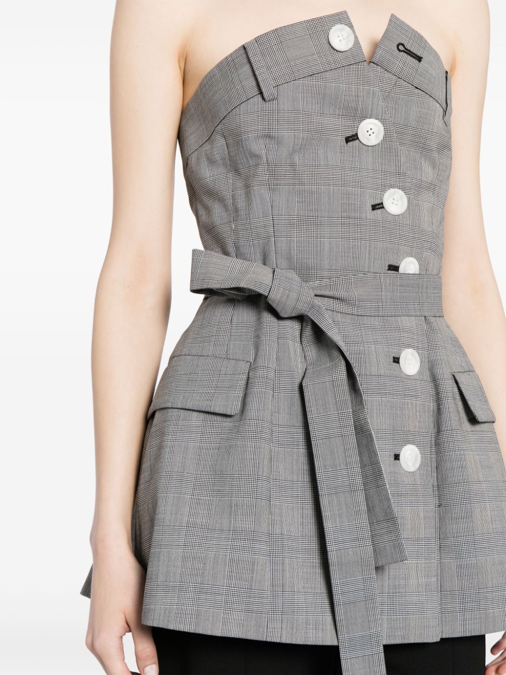 Shop Enföld Check-print Belted Peplum Top In Grey